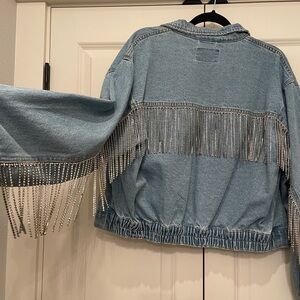 We The Free Blue Denim Jacket with Silver Fringe